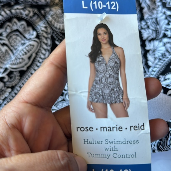 Rose Marie Women's One Piece Swim Dress V Neck Molded Cups Black - Picture 5 of 5